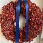 Small Red hydrangea  dried door Wreath