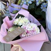 Pink Hydrangea in gingham gift box